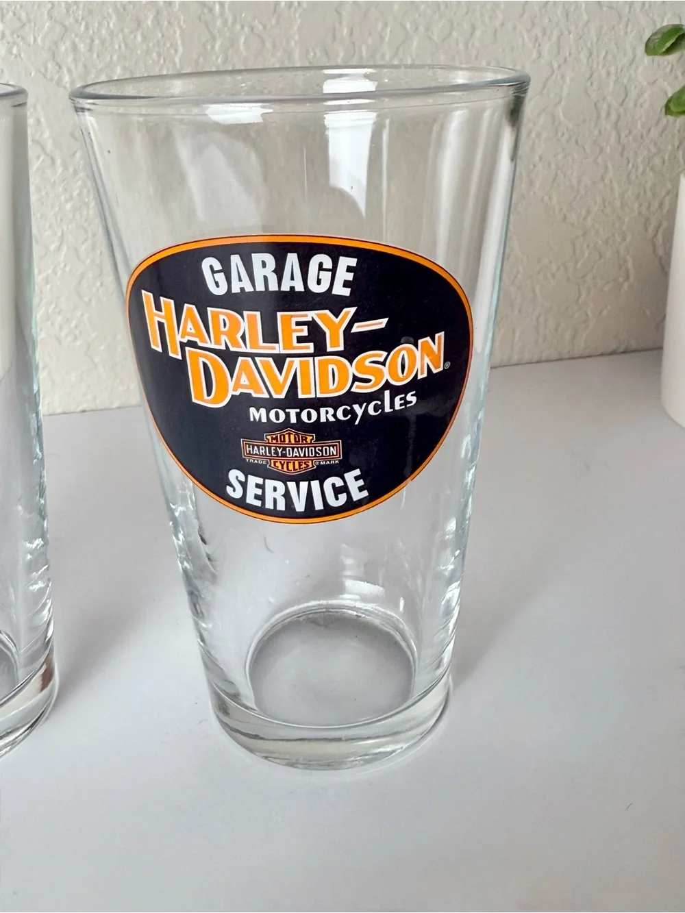 Harley-Davidson Black & Orange Garage Logo Pint Glasses - Set of 2